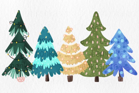 Boho Christmas Trees Png Illustrations for Handmade Creations