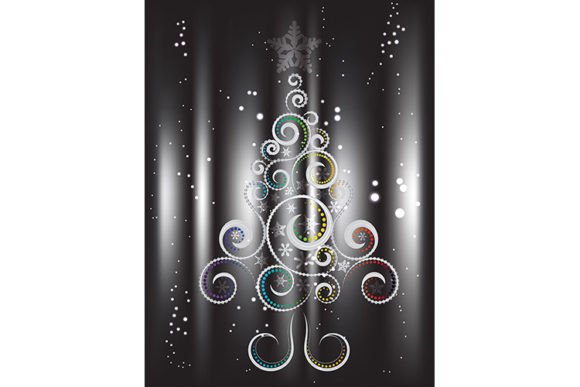 Card with Decorative Christmas Tree Illustrations