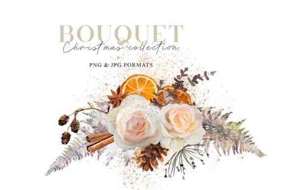 Christmas Bouquet Rose Flowers: Premium Illustrations for Holiday Branding