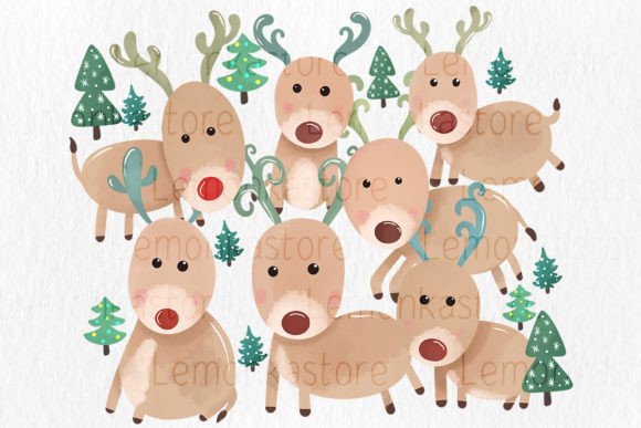 Christmas Cute Reindeers Png Sublimation for Illustrations