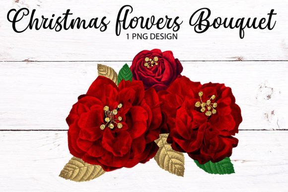 Christmas Flowers Bouquet Illustrations for Digital Products