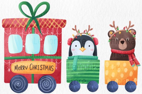 Christmas Gift Animals Train Png Illustrations