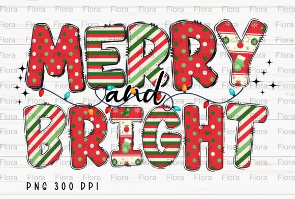 Christmas Merry and Bright Doodle PNG for Modern Illustrations