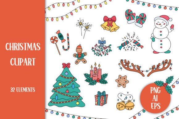 Christmas PNG Clipart Funny Doodles for Branding and Marketing