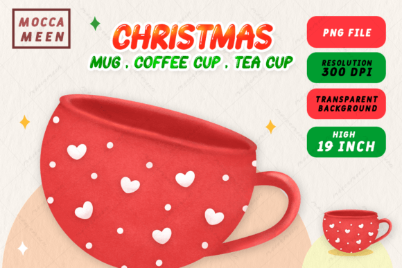 Christmas Red Mug Polka Dot and Heart Illustration
