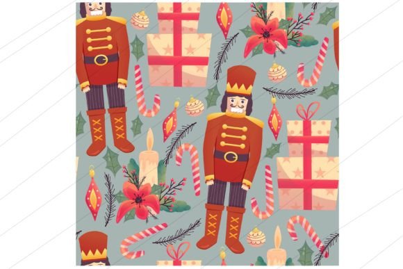 Christmas Seamless Pattern with Nutcrack: Premium Illustrations for Branding