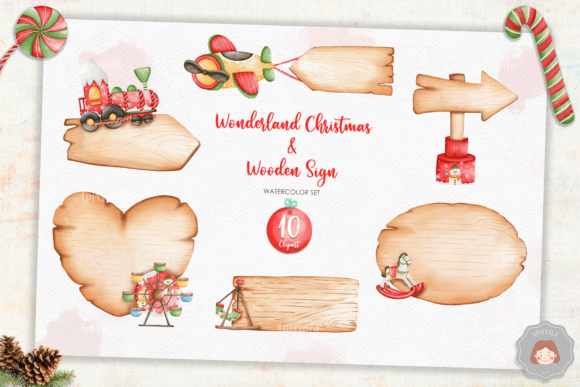 Christmas Wonderland Wooden Signboard Illustrations