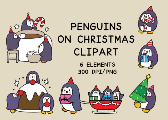 Cut Penguins Christmas Character Set: Festive Illustrations for Local Brands