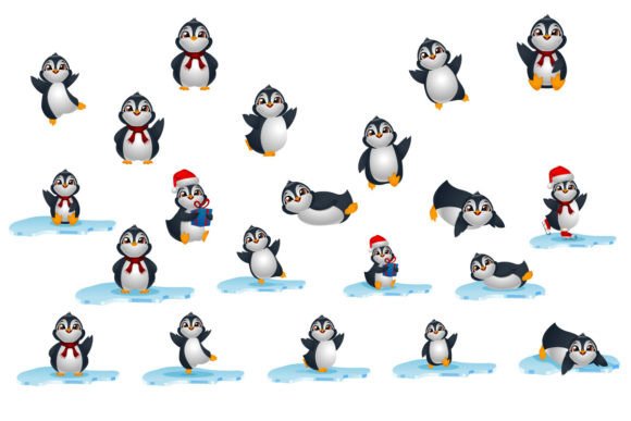 Cute Christmas Penguins Clipart Set for Branding and Packaging