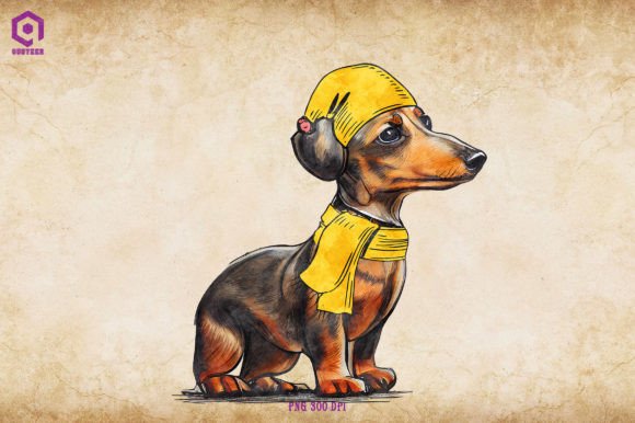 Dachshund Puppy Cozy Christmas for Illustrations