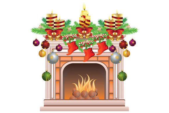 Decorated Christmas Fireplace Illustrations
