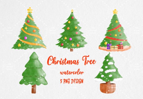 Funny Christmas Tree Watercolor Clipart for Branding and Marketing