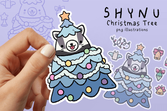Merry Christmas Tree Sticker Badger Xmas Illustrations