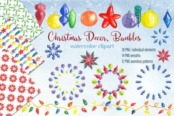 Watercolor Christmas Decor Baubles Illustrations